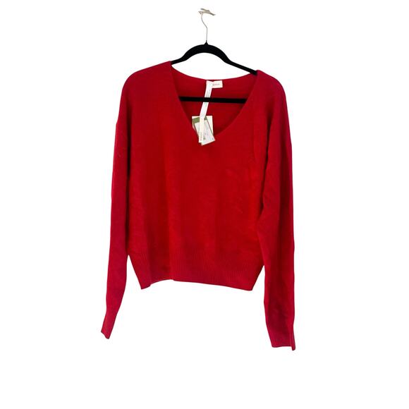Lilysilk Brushed Cashmere V-Neck Pullover Sweater Long Sleeve Red Size L NWT - Picture 5 of 13